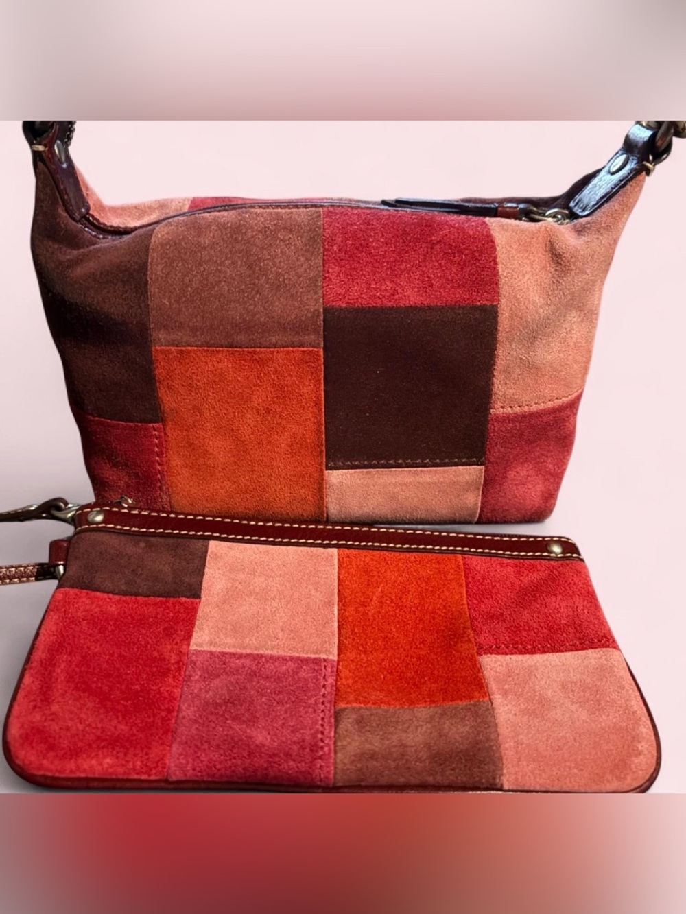 Coach y2k vintage suede patchwork mini bag and wristlet set